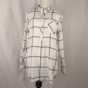 Athleta Women's Long Sleeve 1/2 Button Down Long Shirt | White & Black Plaid | M